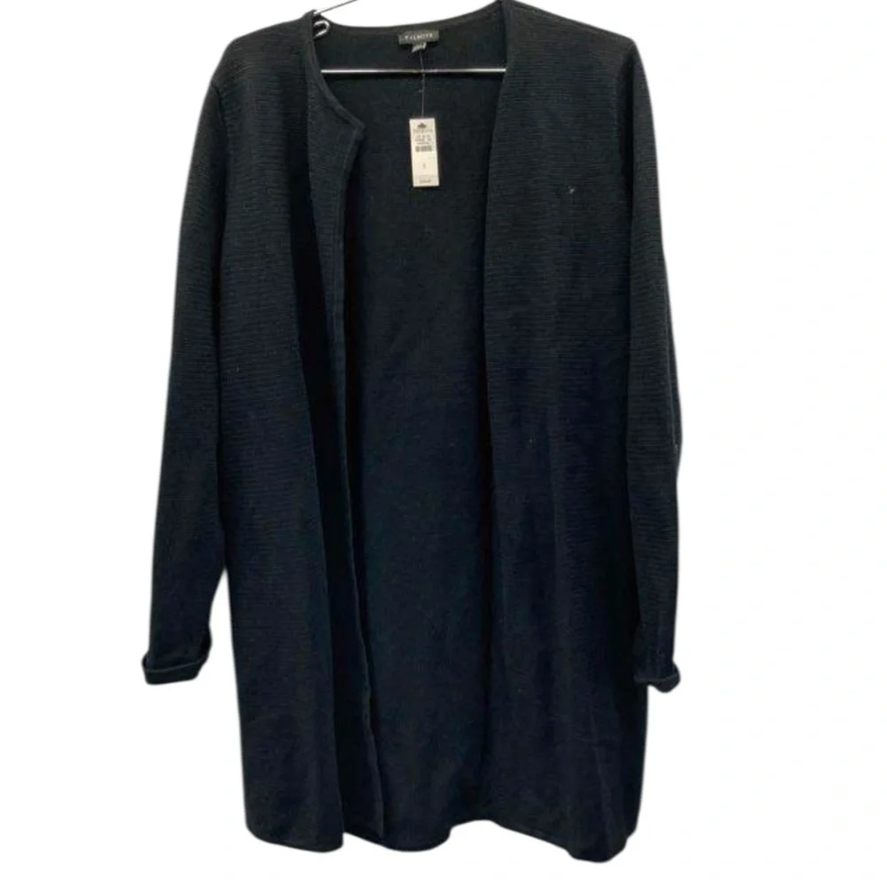 Talbots NWT Open Front Black Mid Length Ribbed Knit Cotton Blend Cardigan - Picture 3 of 10